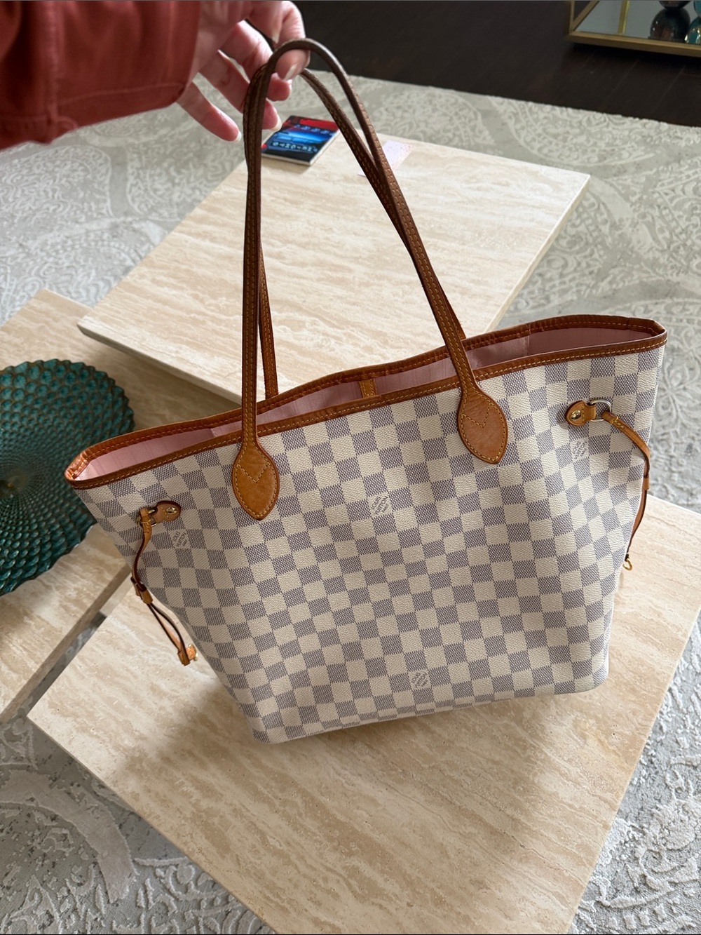 Louis Vuitton Damier Azur Canvas Tote in Cream and Brown Trim